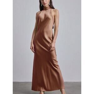 Silk Maison silk halter maxi dress open back size ze L